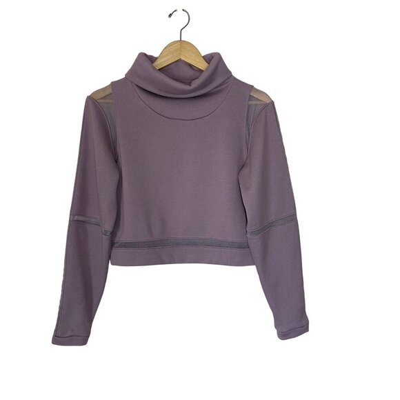 ALO Yoga Advance Mesh Inset Fleece Crop Sweatshirt Womens Size S Athleisure Gym - Picture 2 of 10